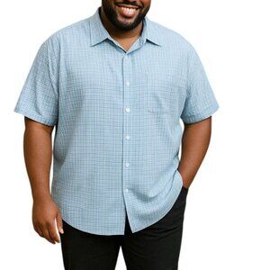 Harbor Bay Size 2XLT Shirt Mens Cool & Dry Short Sleeve Blue Plaid Cotton Blend